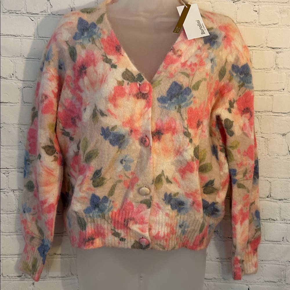 Bartolini Mohair/Alpaka/Nylon blend Floral Button-Up Cardigan Made in Italy